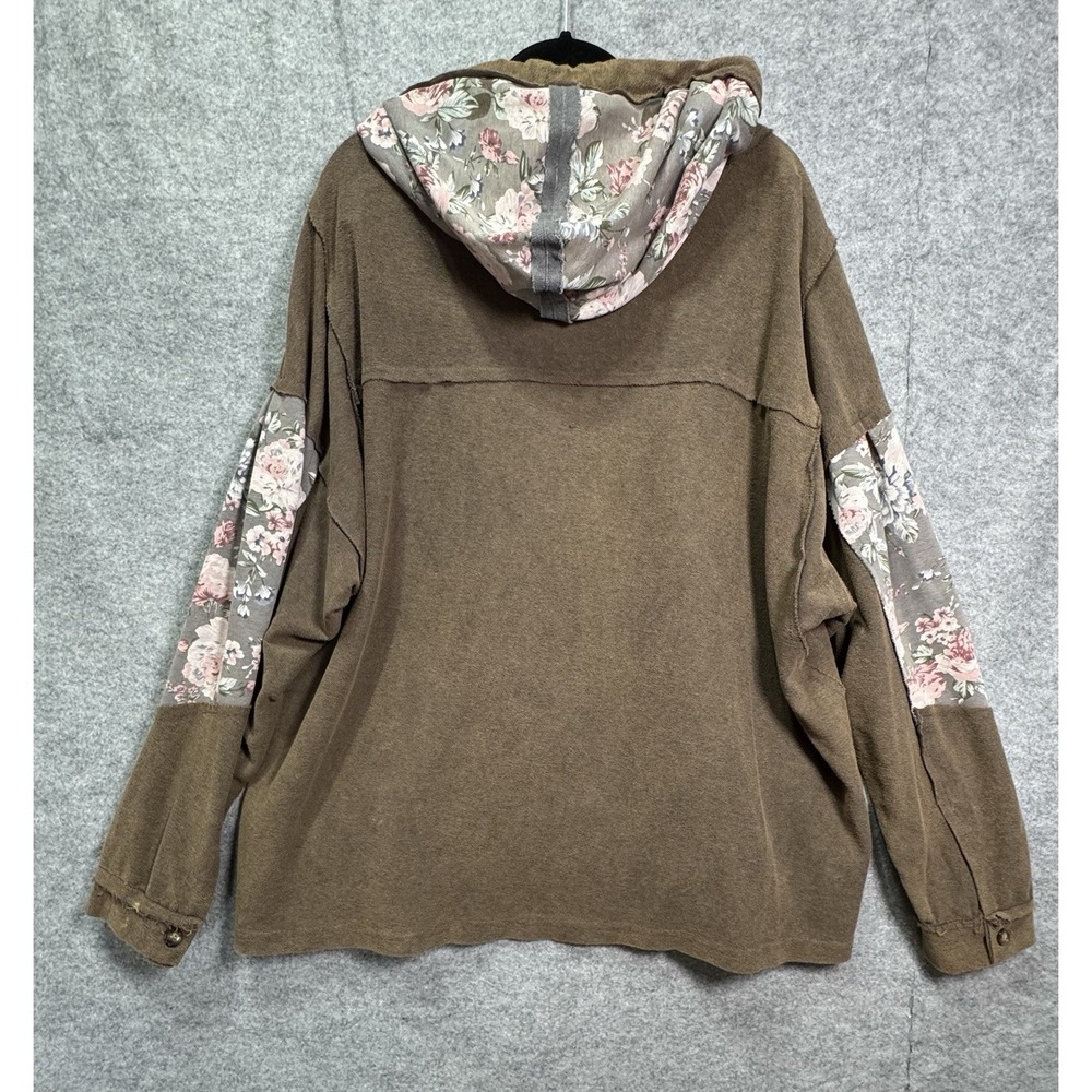 POL Women's L Brown Floral Patchwork Oversized Hoodie Boho Star Appliqué, Cotton - Picture 7 of 13